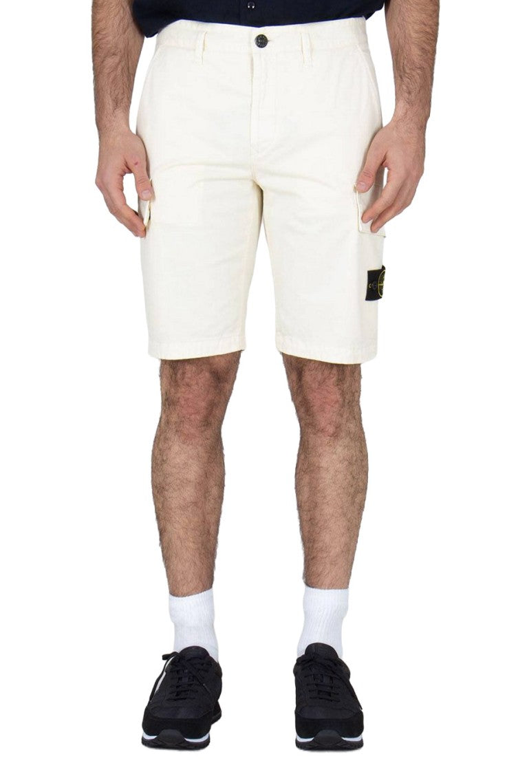 Stone Island Cream Side Badge Cotton-Blend Shorts