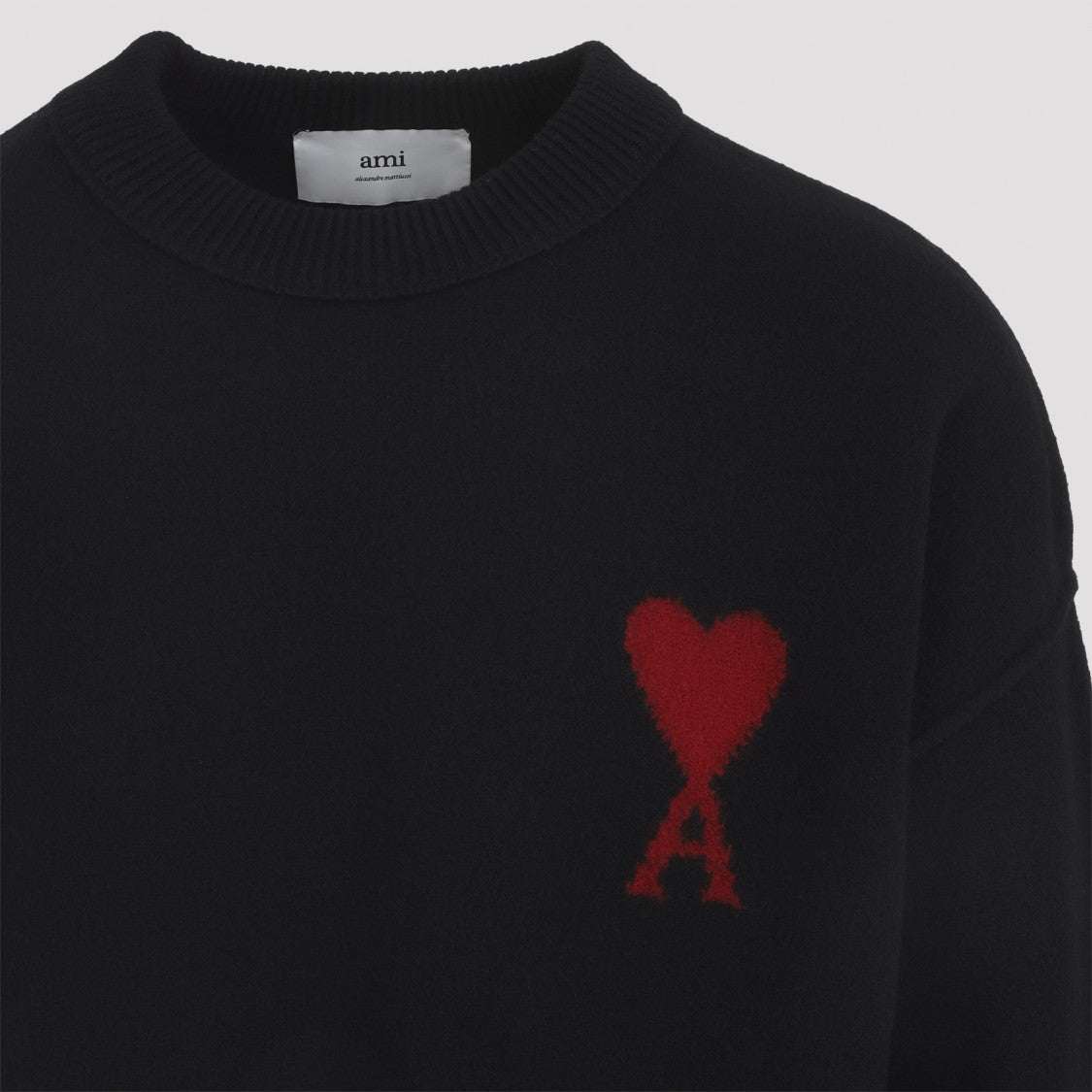Ami Paris Crewneck Sweater With Contrasting Logo Inlay