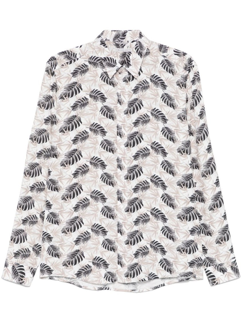 Daniele Alessandrini Leaf Print Long-Sleeved Shirt With Classic Collar