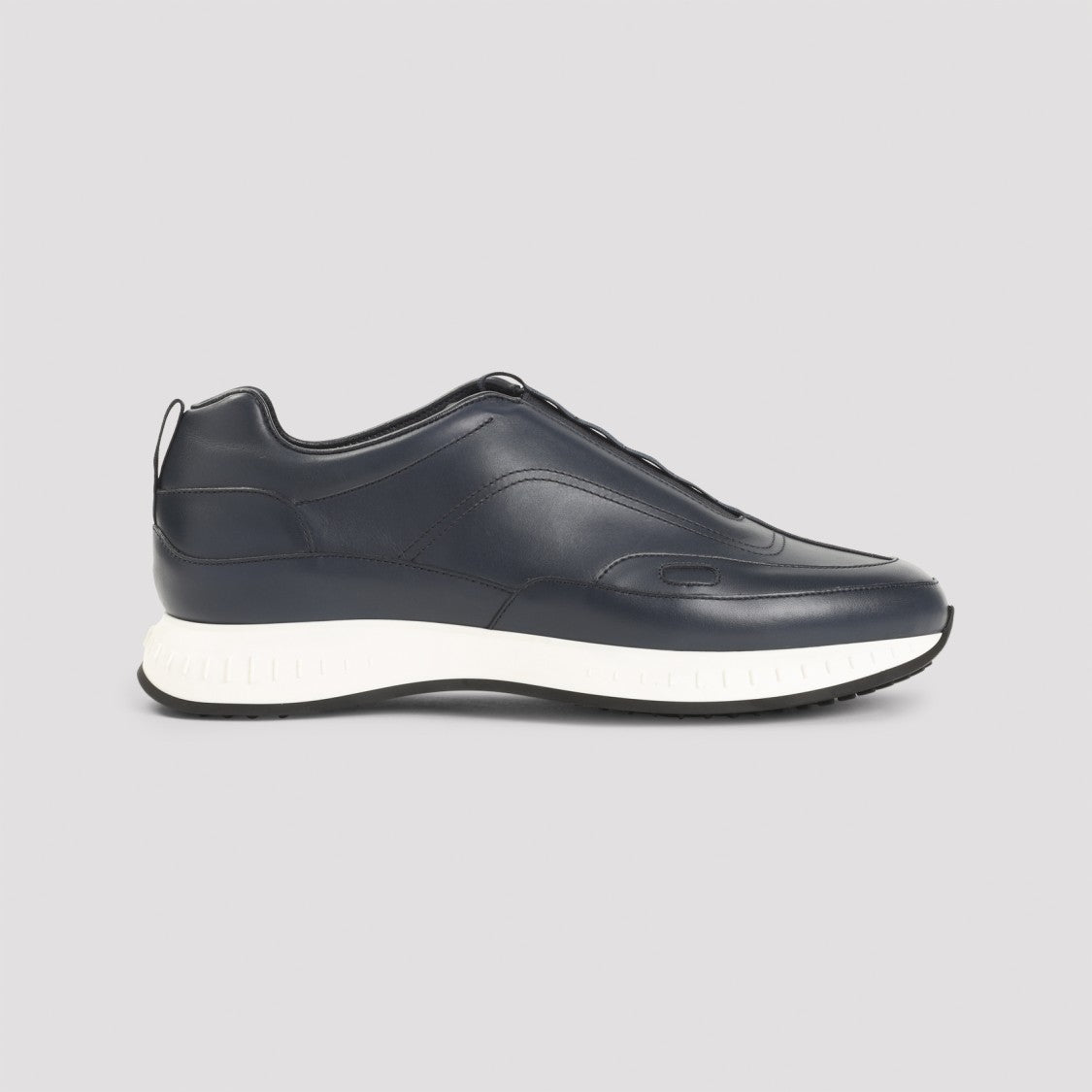 John Lobb Navy Blue Leather Sneakers With Almond Toe