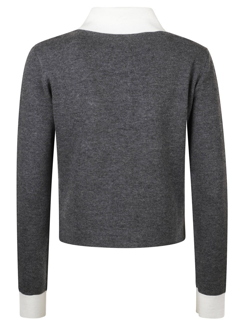 Self-Portrait Fitted Grey Knit Sweater With Button-Down Front