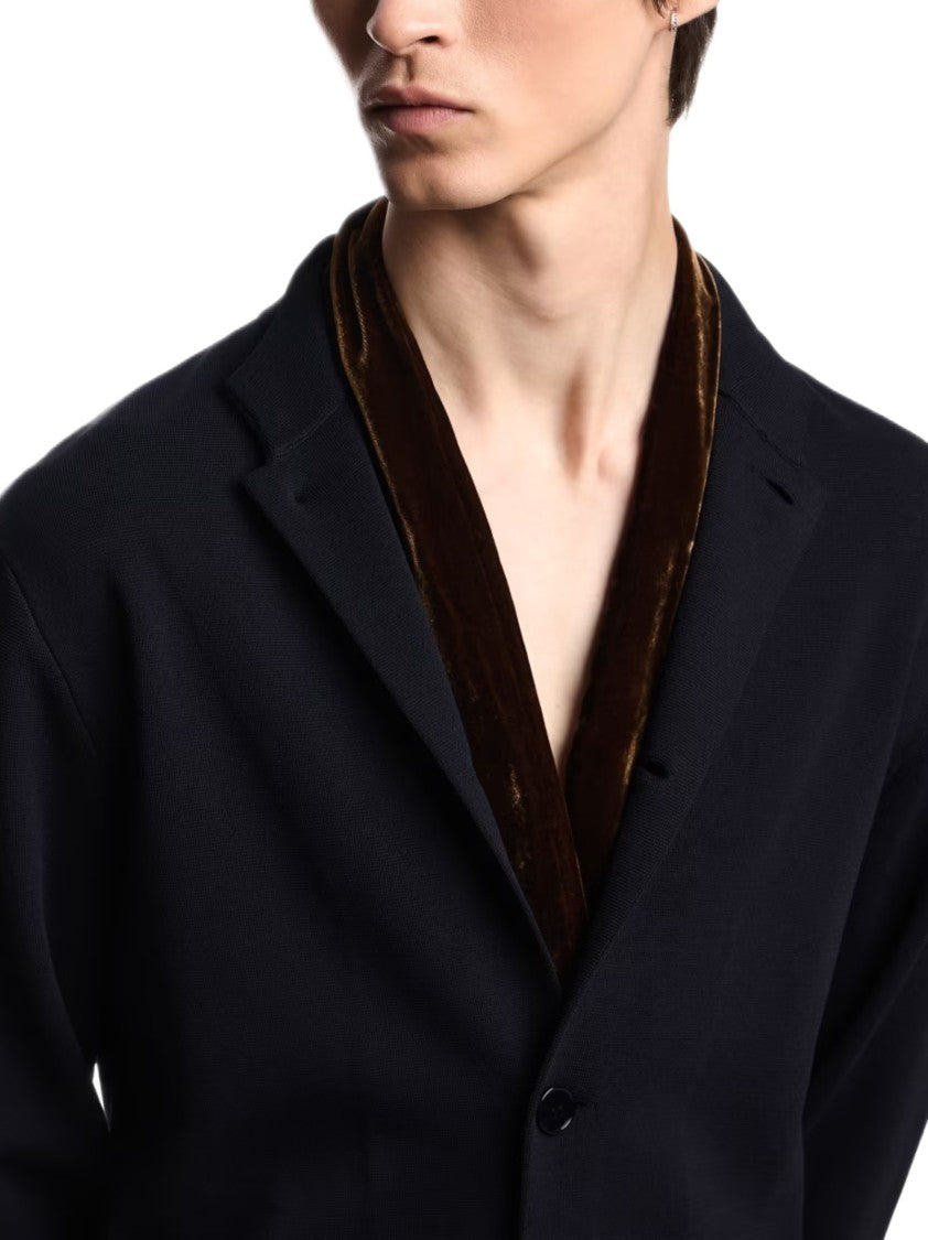 Emporio Armani Minimalist Black Cardigan With Guru Collar