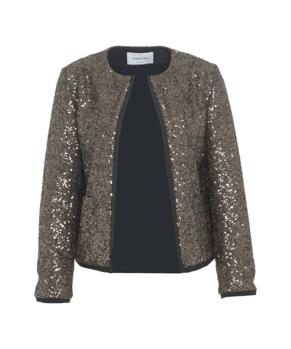 Gender Sequined Gray Jacket With Round Neckline