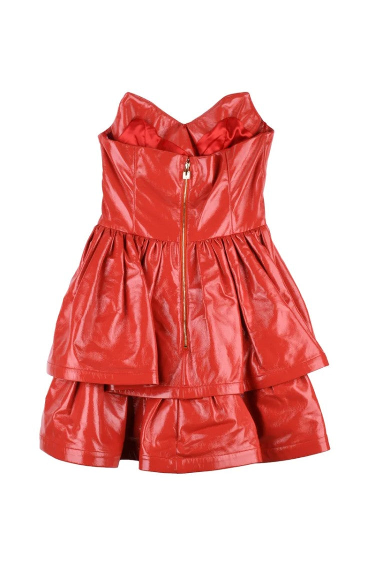 Elisabetta Franchi Short Faux Leather Dress Heart Neckline - Red