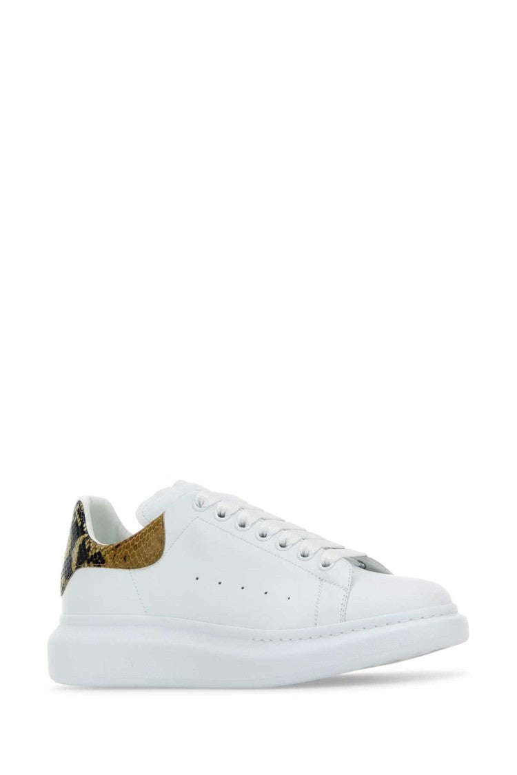Alexander Mcqueen White Leather Sneakers With Printed Leather Heel