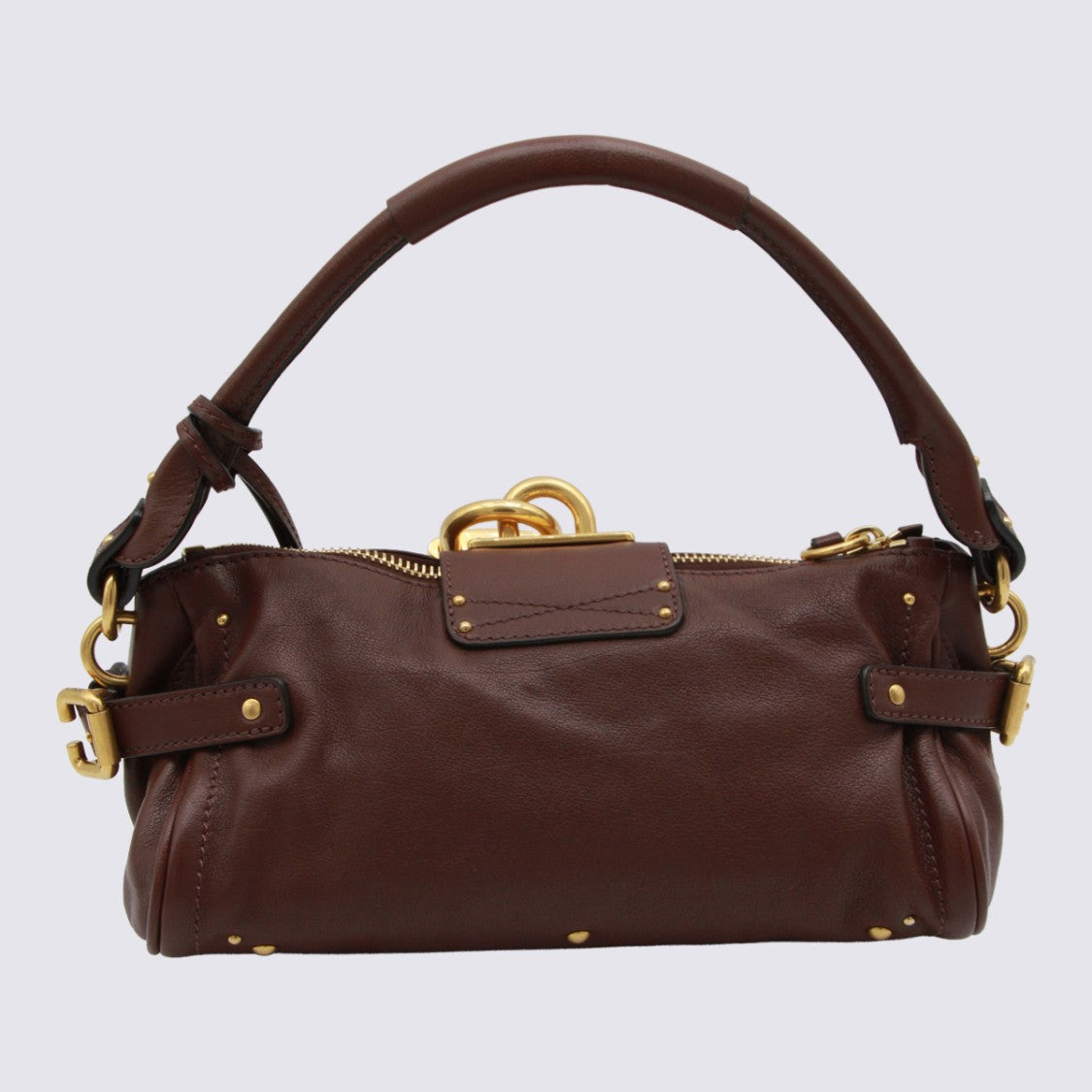 Chloé Rectangular Dark Brown Leather Handbag With Gold Tone Lock