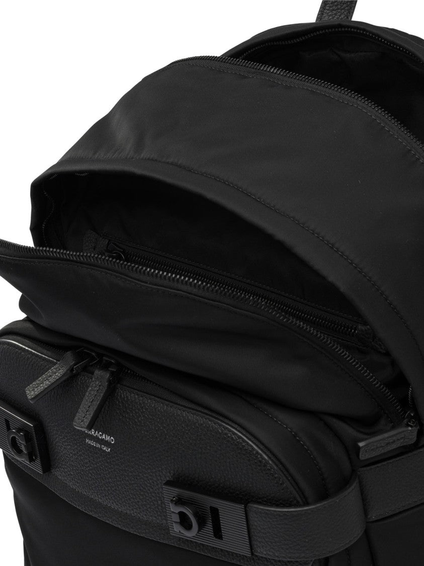 Ferragamo Durable Black Backpack With Leather Accents