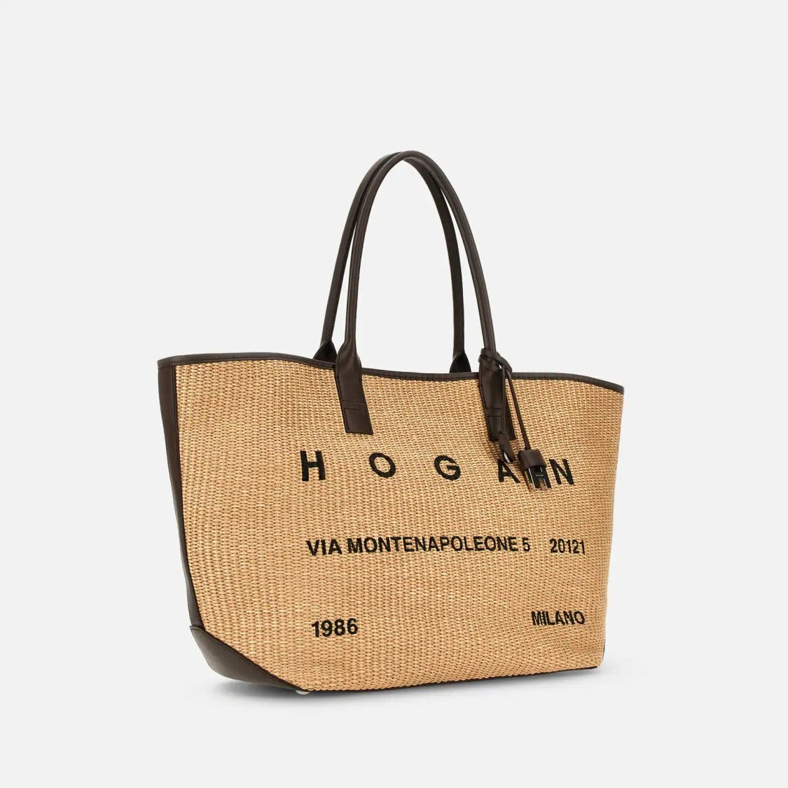 Hogan Beige Address Shopping Media Raffia Shopping Bag