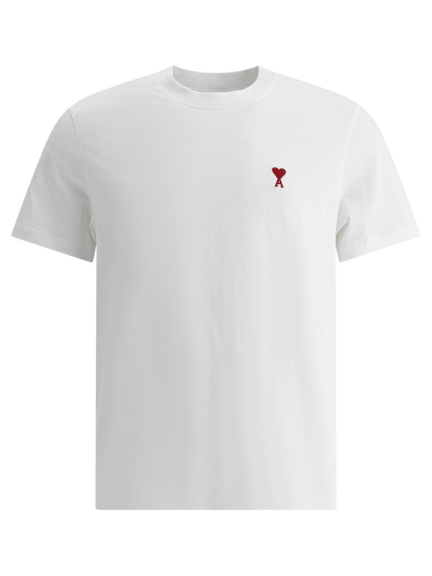 Ami Paris Plain White T-Shirt With Subtle Heart Embroidery