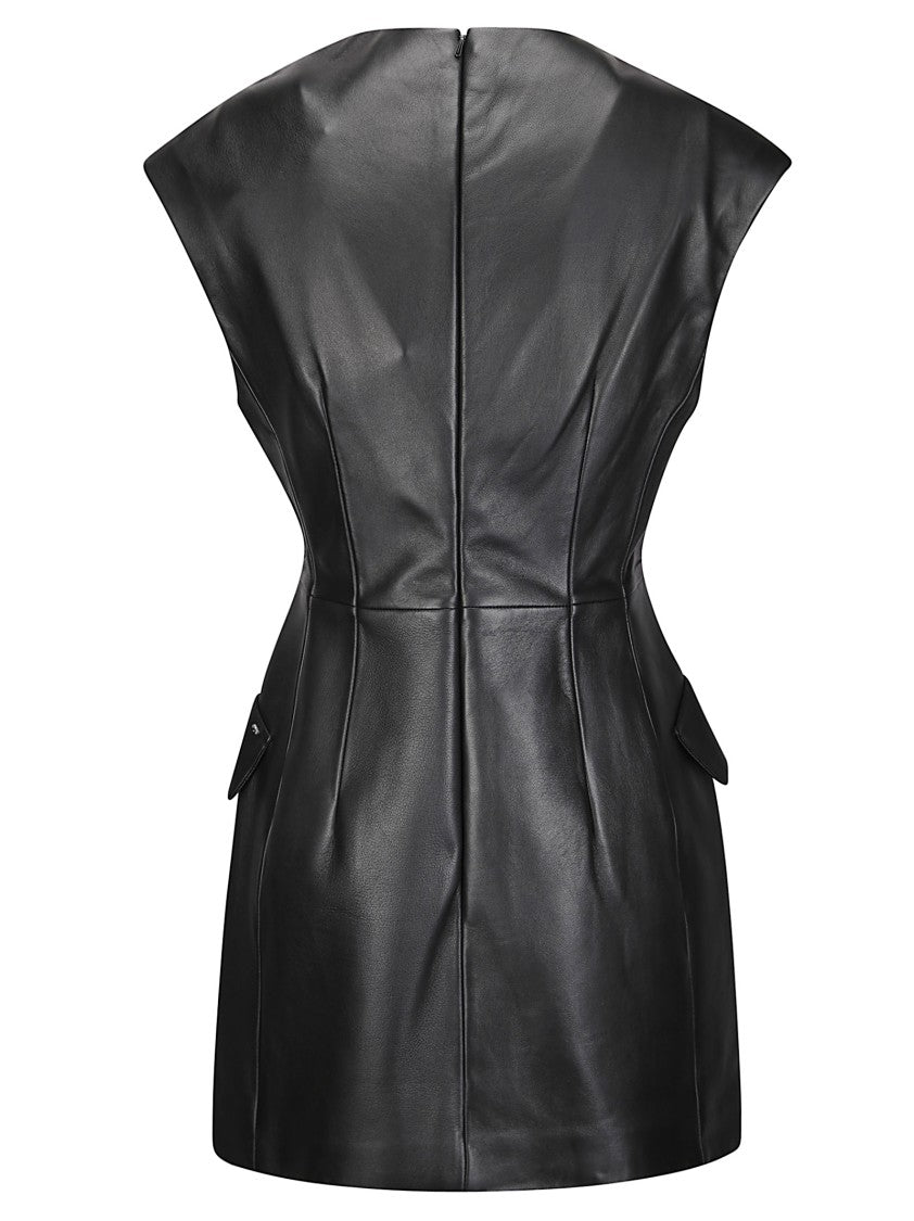Sportmax Short Lambskin Leather Dress With Zip Closure And Front Pockets