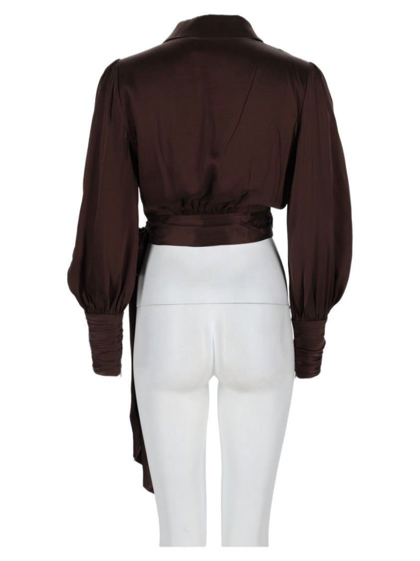 Zimmermann Puffed Sleeve Wrap Silk Blouse