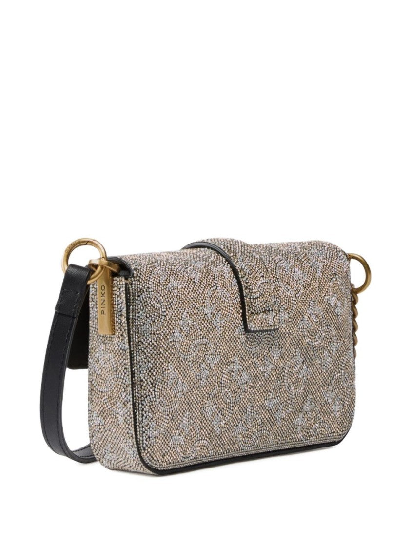 Pinko Love Bag Slouchy Leather Bag With Rhinestones
