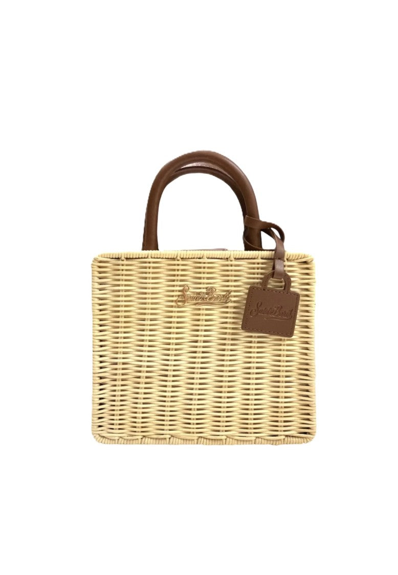 Mc2 Saint Barth Rectangular Woven Handbag With Leather Accents