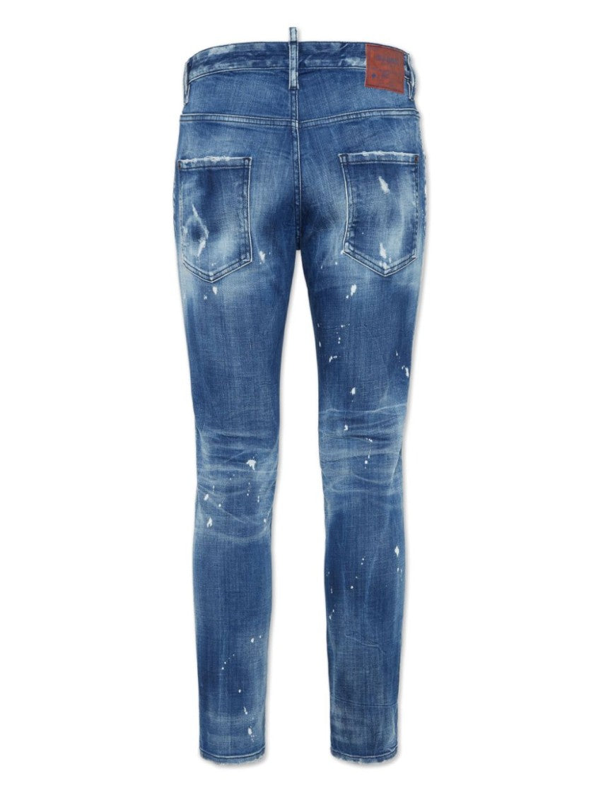Dsquared2 Slim Fit Distressed Denim Jeans With Five-Pocket Design