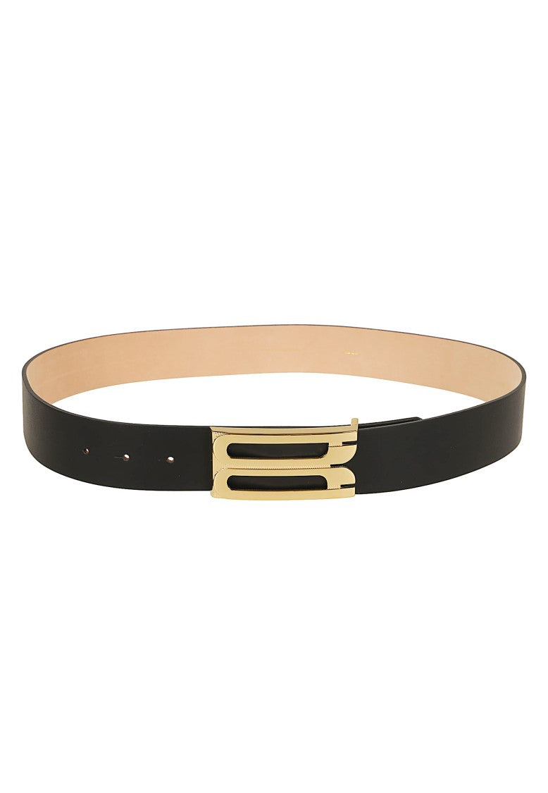 Victoria Beckham Geometric Buckle Jumbo Frame Belt In Black Leather