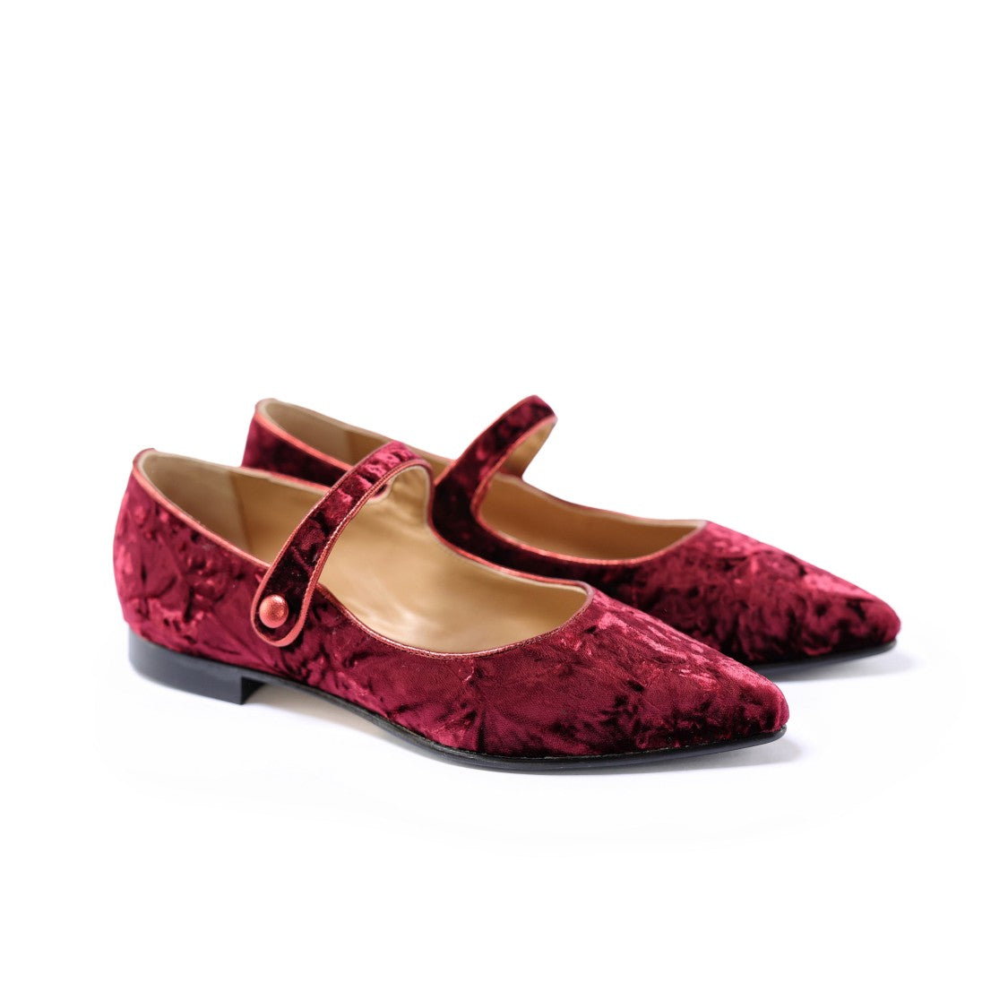 Ton Gout Plush Velvet Croquet Ballerinas With Pointed Toe