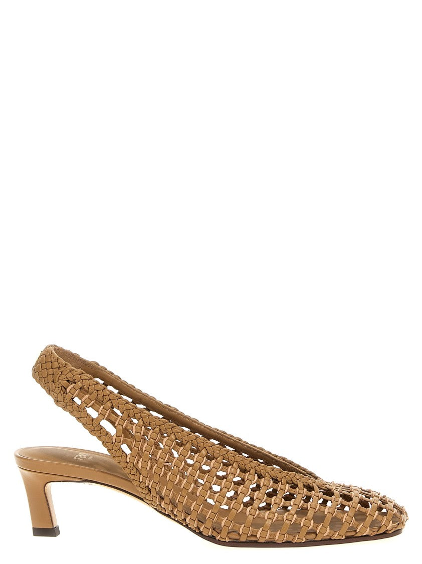 Fendi Hand-Woven Leather Slingback With Metal Logo