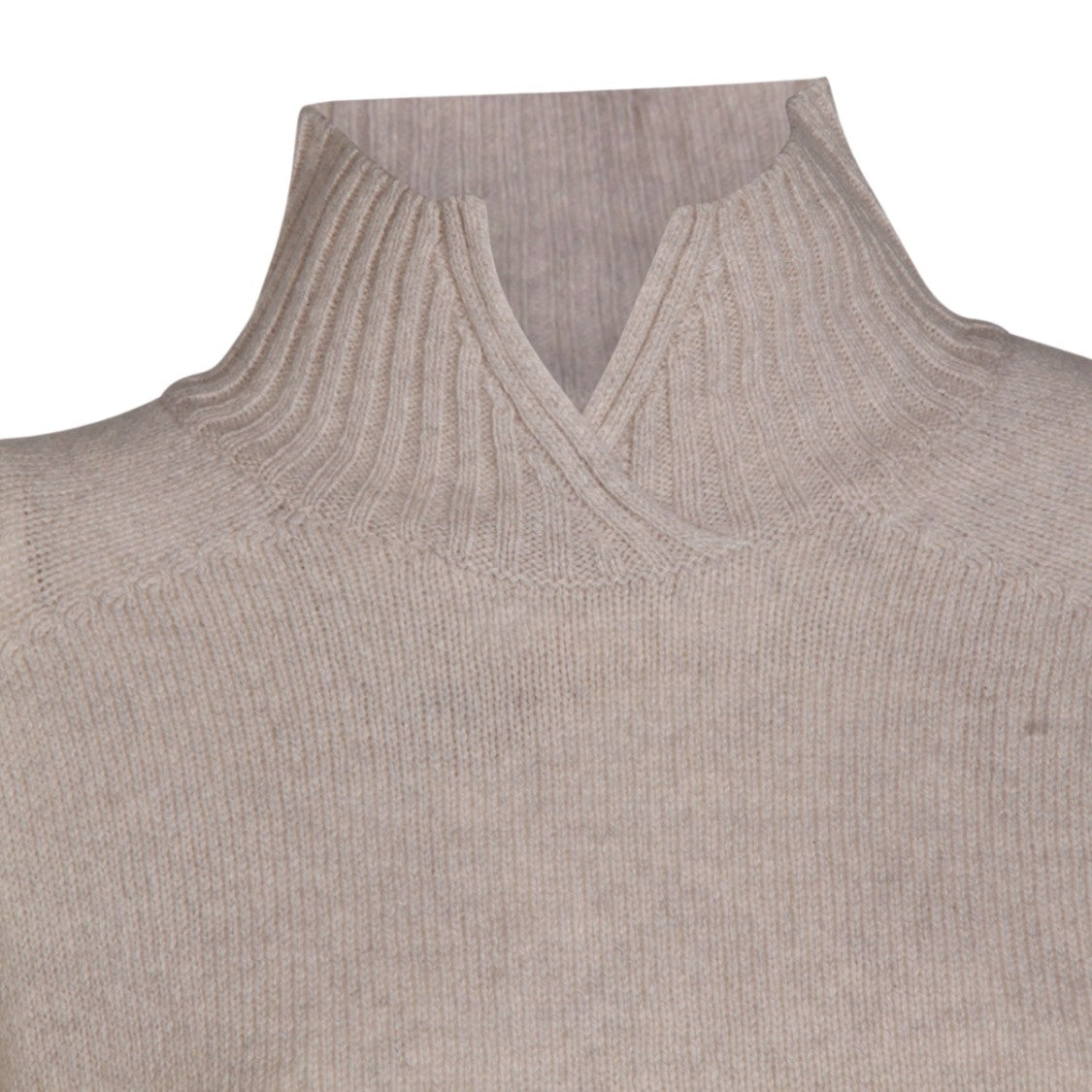 Malo Ribbed High Neckline Sweater With V-Notch