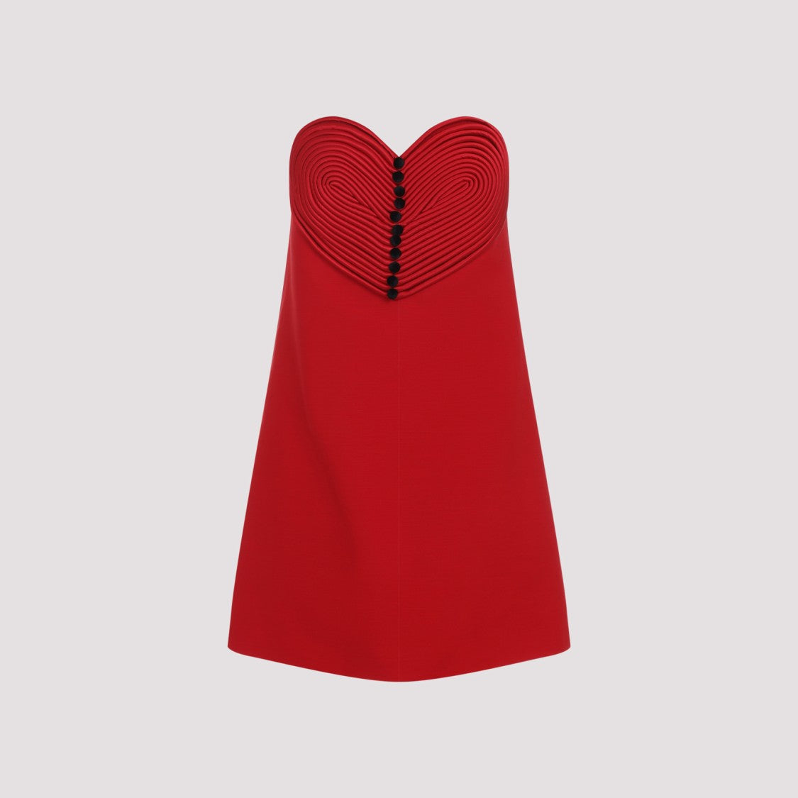 Valentino Strapless Red Wool Mini Dress With Heart Embroidery