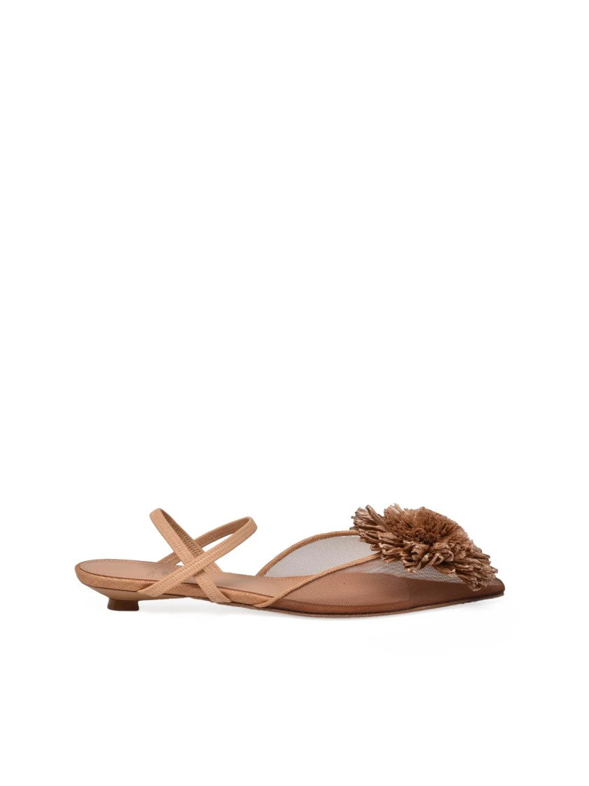 Chantal Chantal Brown Mesh Floral Embellished Low Heel Sandals