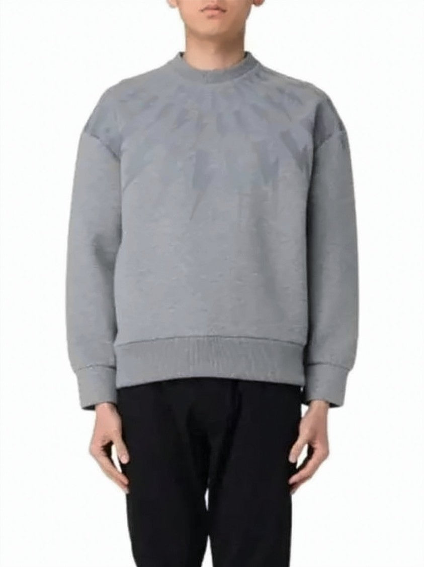 Neil Barrett Long-Sleeve Grey Sweatshirt With Tonal Pattern And Ribbed Details