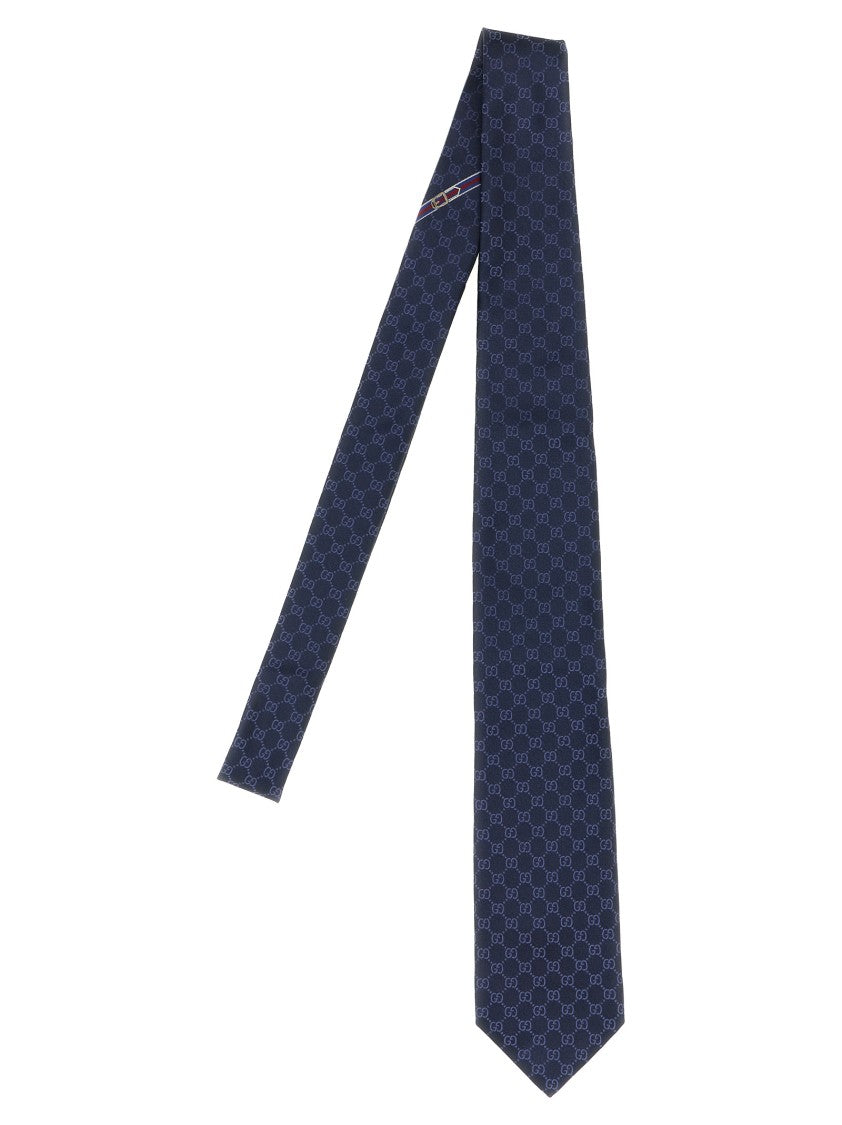 Gucci Silk Tie With Interlocking Double G Motif