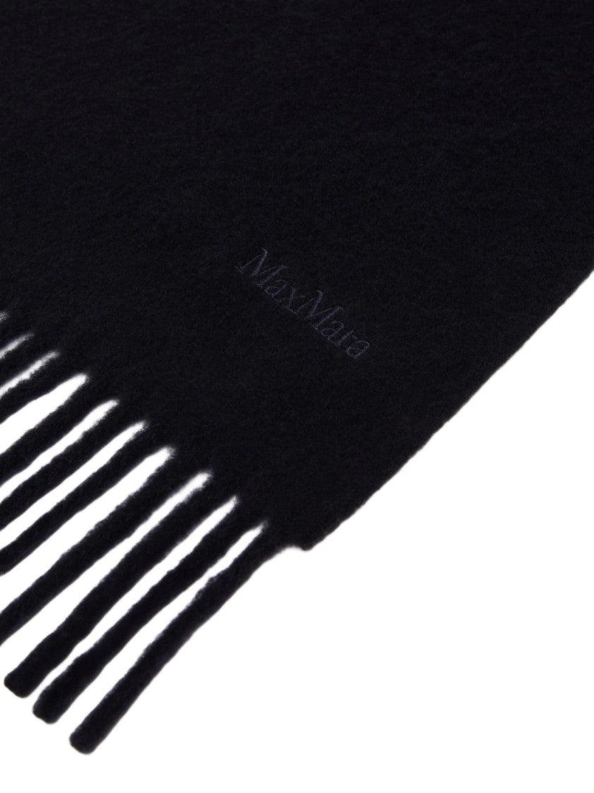 Max Mara Long Rectangular Scarf With Fringed Ends And Embroidered Branding