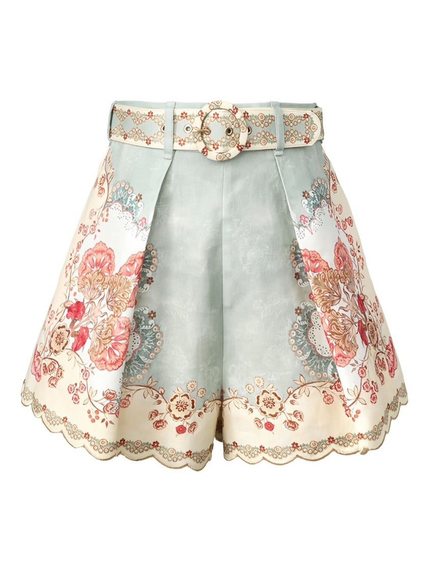 Zimmermann High-Waisted Shorts With Floral Print And Belt