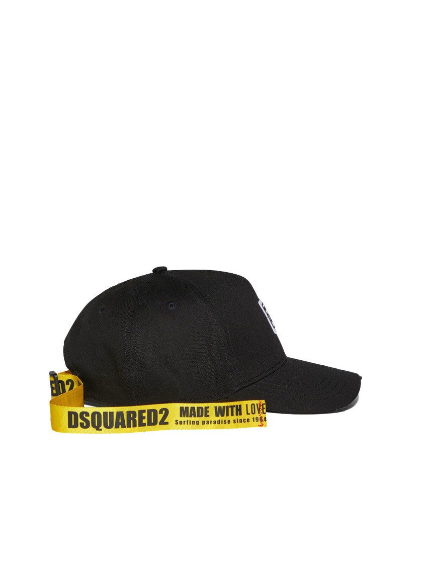 Dsquared2 Black D2 Patch Logo Cotton Baseball Hat