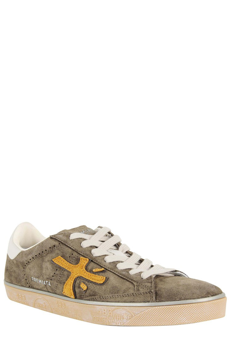 Premiata Low-Profile Dark Green Suede Sneakers