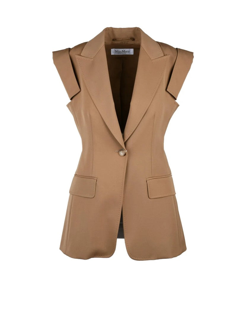 Max Mara Beige Layered Shoulder Virgin Wool Vest