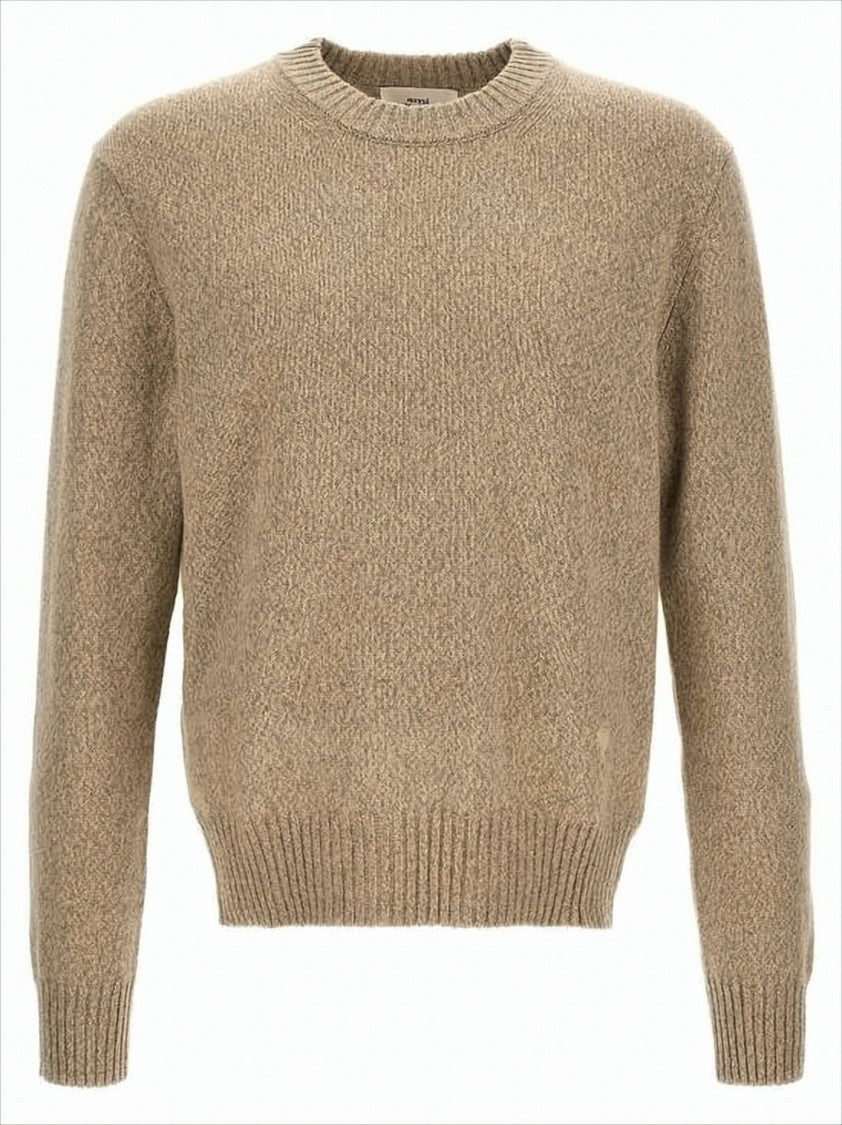 Ami Paris Cashmere-Wool Blend Relaxed Fit Sweater With Heart Detail