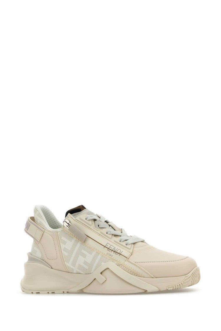 Fendi Ivory Leather And Jacquard Fendi Flow Sneakers