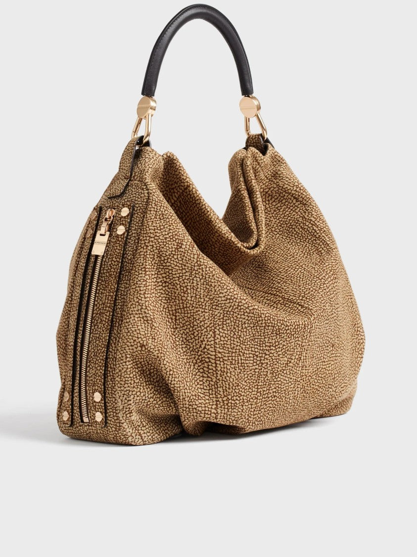Borbonese Spacious Hobo Bag With Textured Pebbled Surface