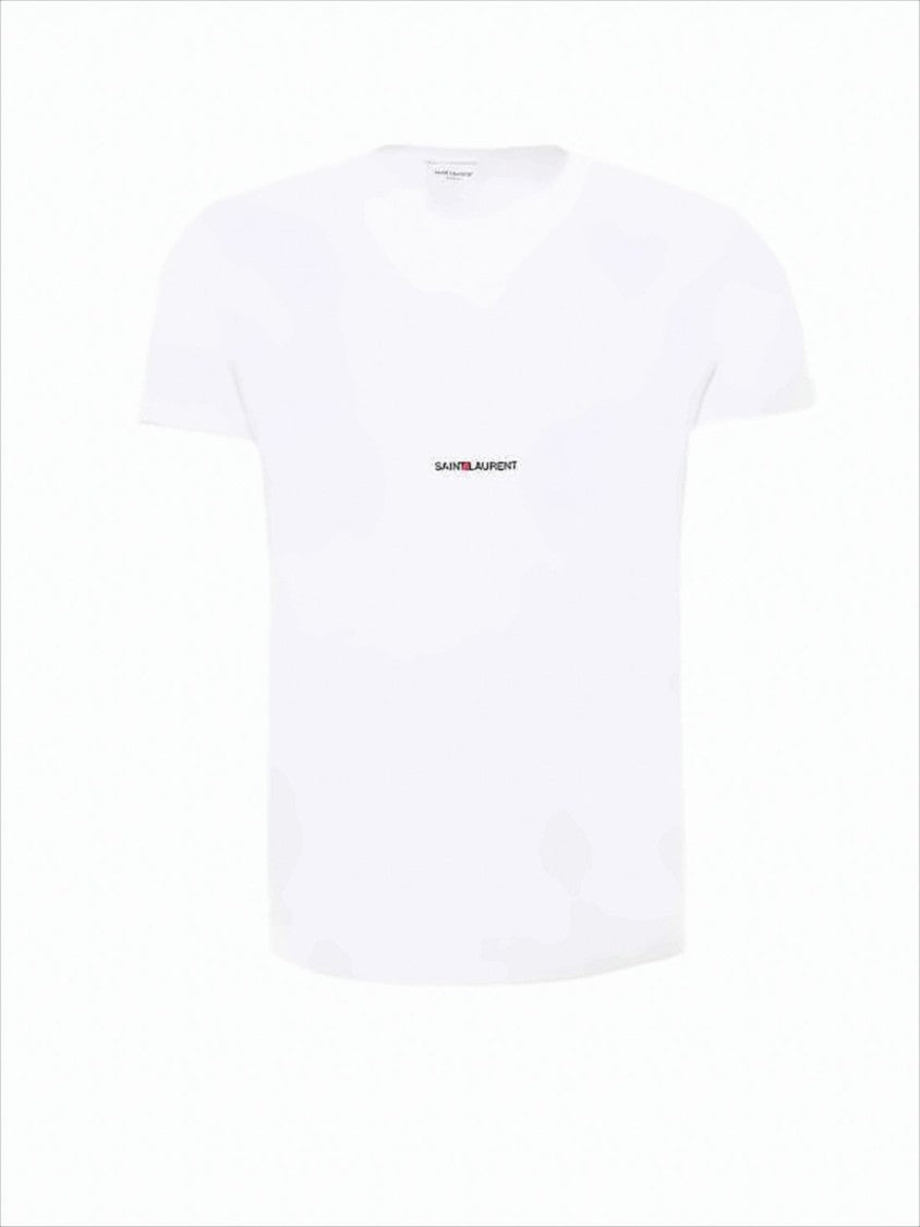 Saint Laurent Minimalist White Round Neck T-Shirt With Signature Logo