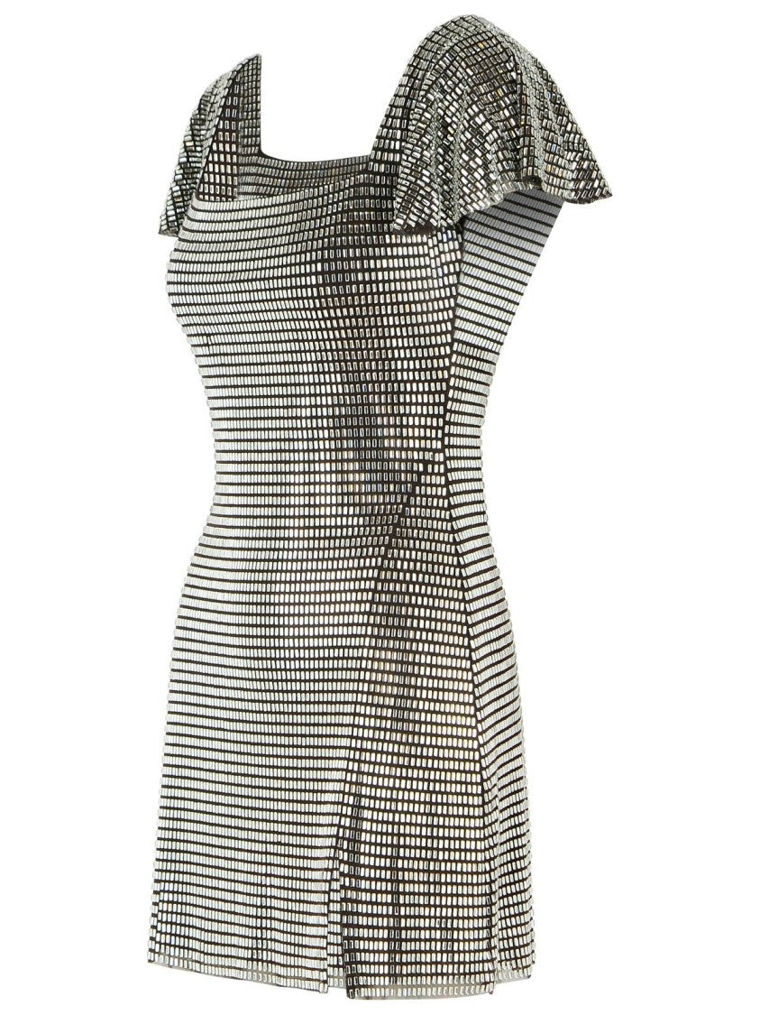 Self-Portrait Grey Rhinestone Flutter-Sleeve Mini Dress