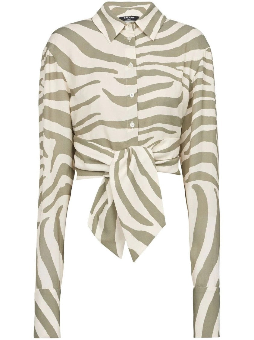 Balmain Mao Collar Zebra Printed Shirt
