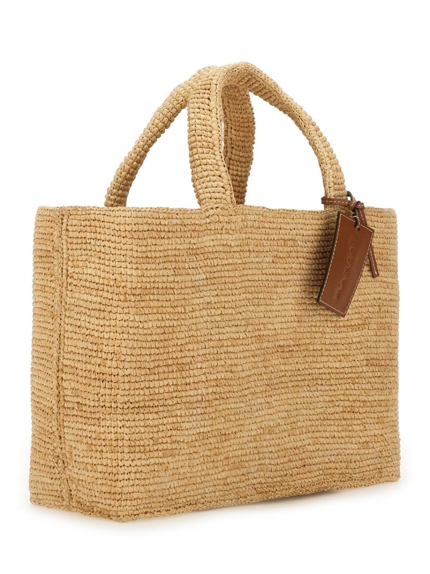 Manebi Sunset Woven Raffia Leather Tag Tote Bag