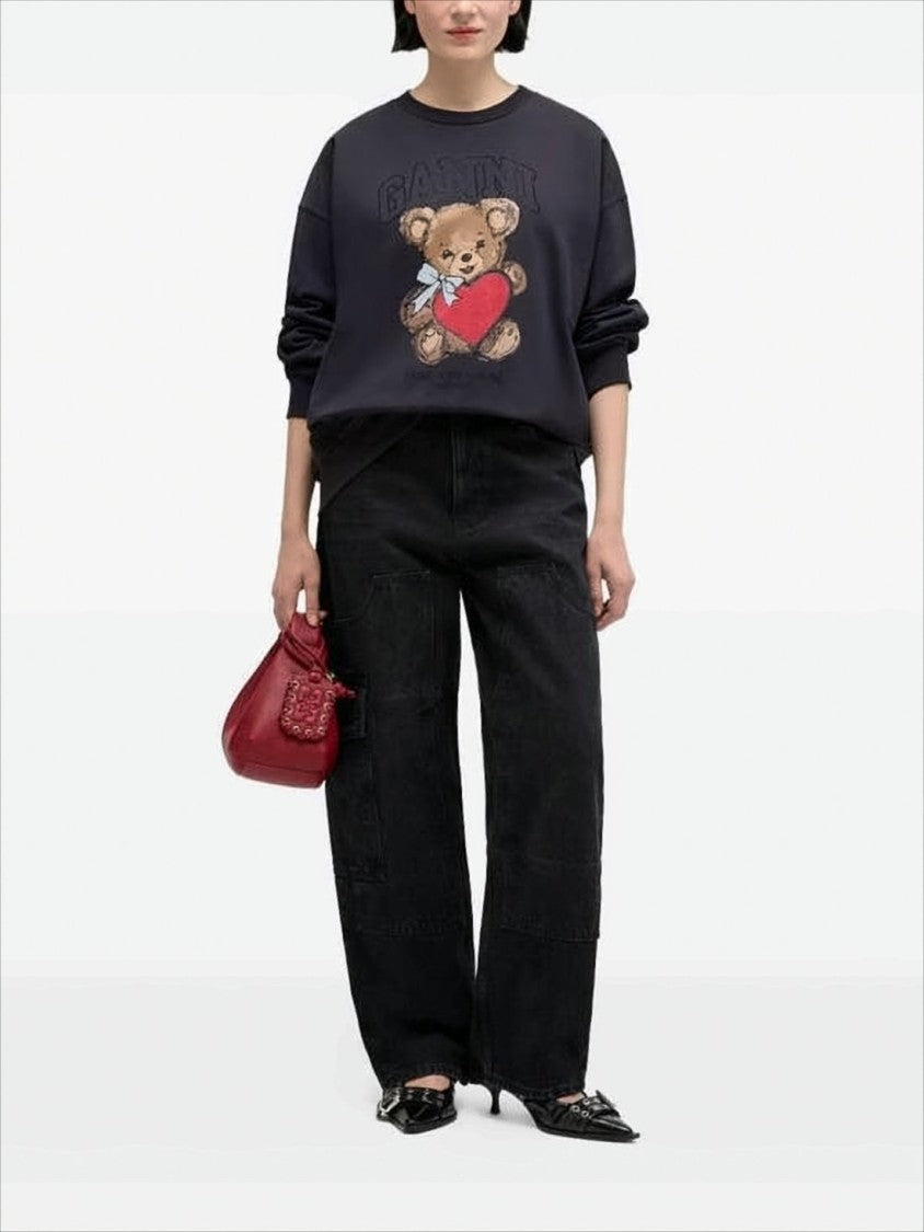 Ganni Long-Sleeve Sweatshirt With Playful Teddy Bear Graphic