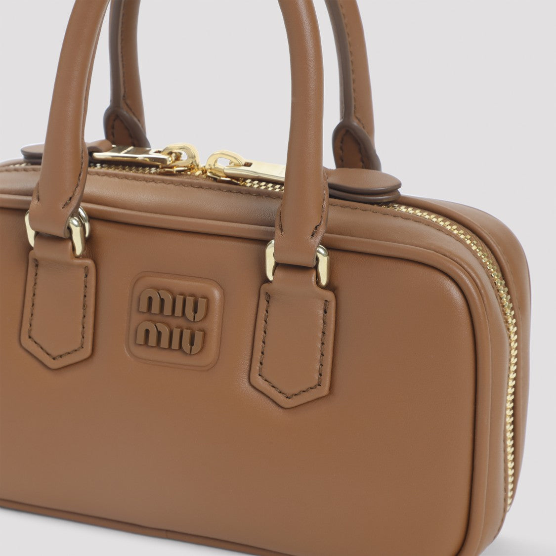Miu Miu Mini Shoulder Bag In Cognac Calf Leather With Golden Hardware