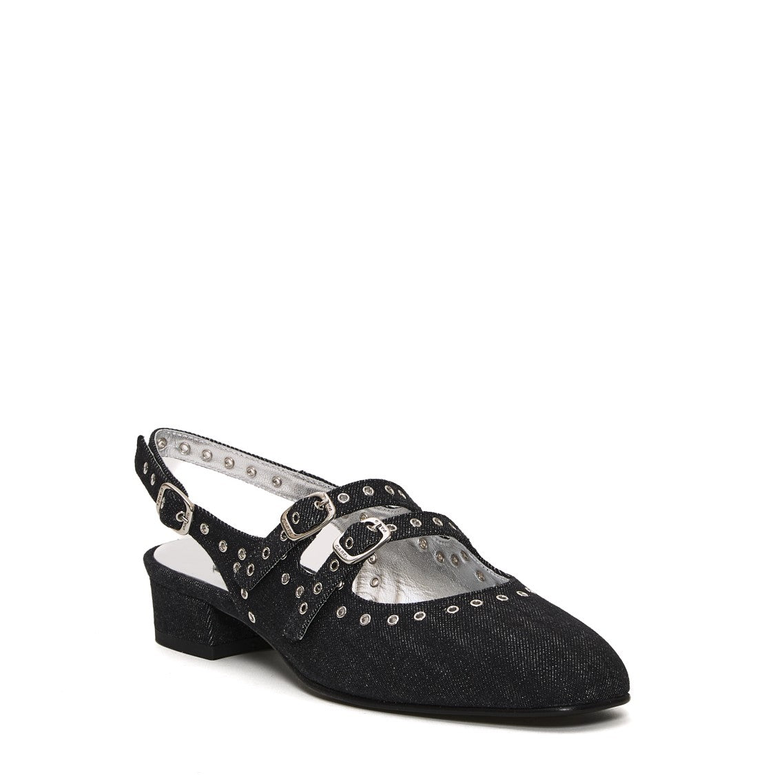 Carel Paris Slingback Shoes In Dark Denim With Decorative Studs