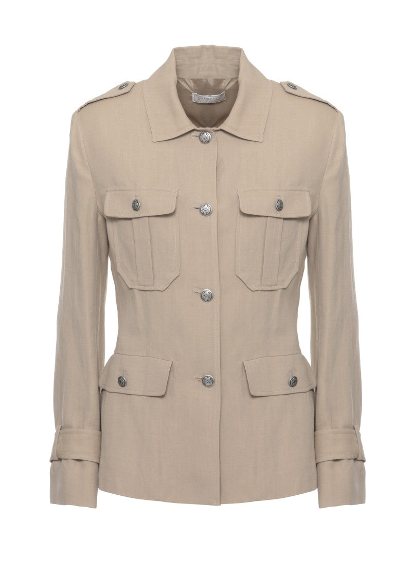 Antonelli Firenze Beige Eve Flap Pockets Viscose-Linen Jacket