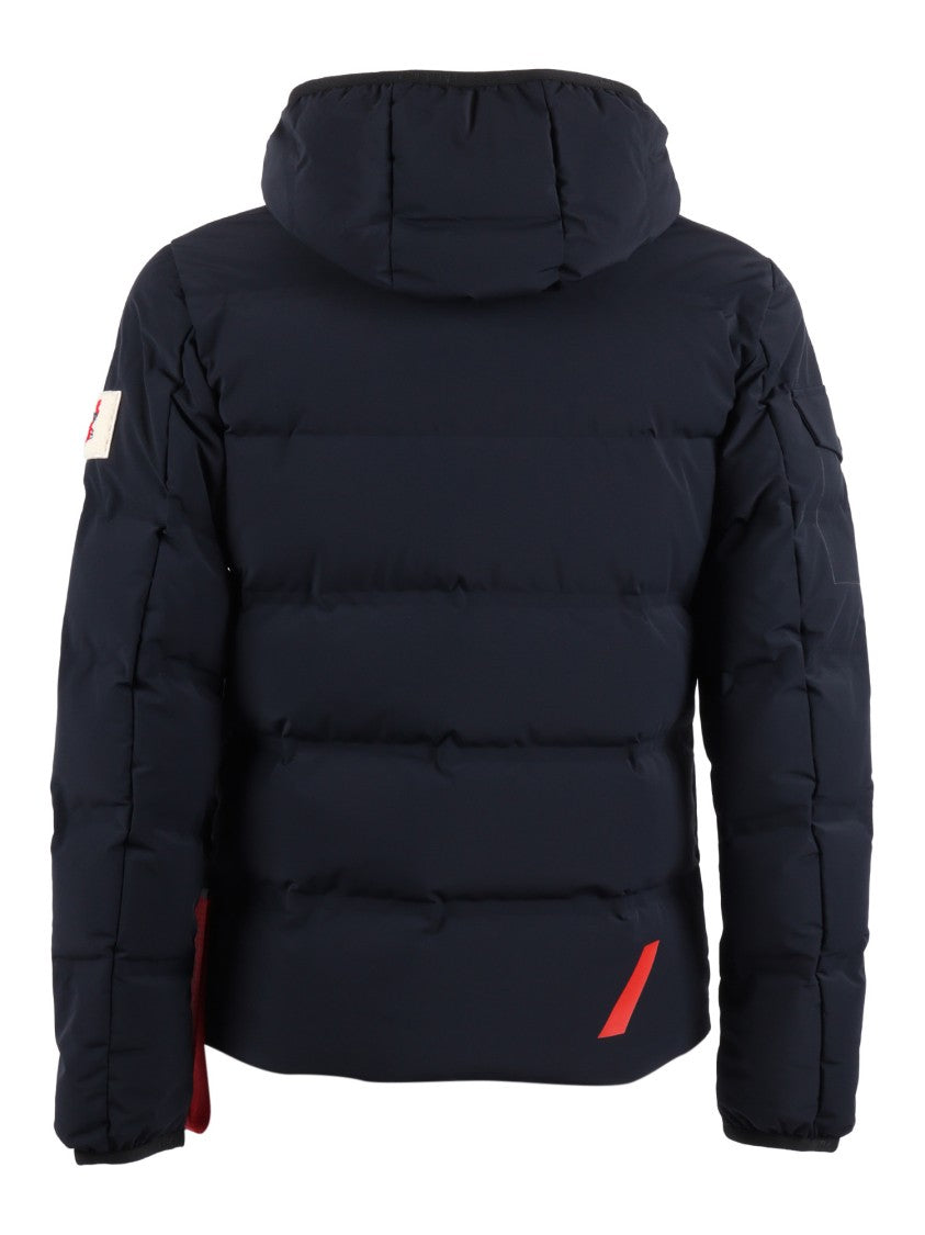 After Label Quilted Blue Padded Jacket With Hood And Structured Silhouette