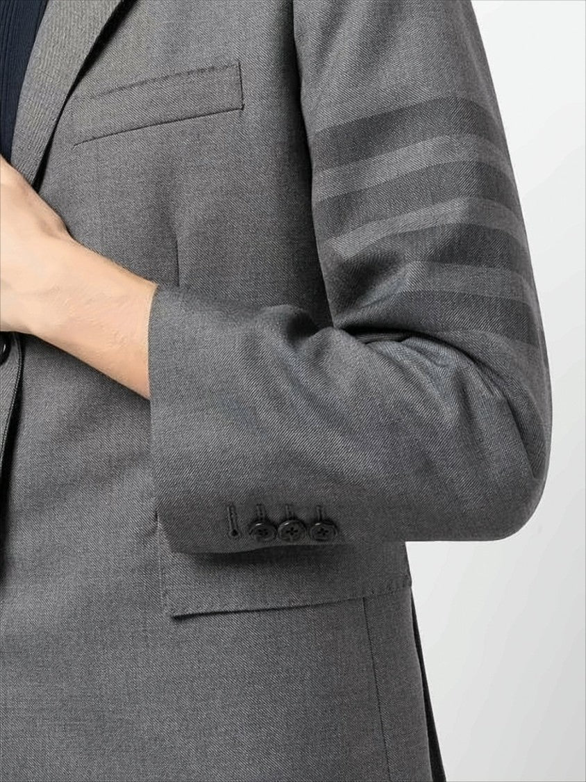 Thom Browne Tailored Grey Wool-Blend Suit Jacket With Signature Stripes