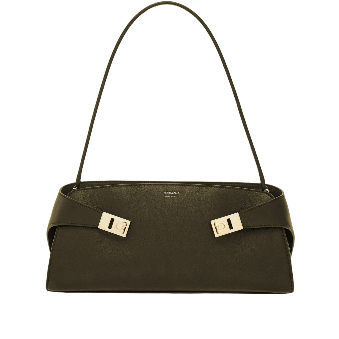 Salvatore Ferragamo Embossed Calfskin Shoulder Bag With Iconic Gancini Buckle