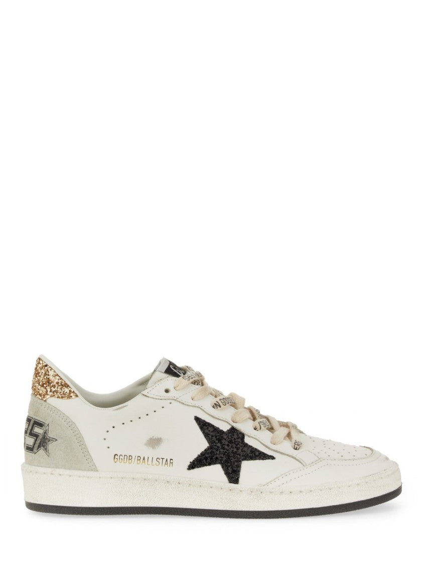 Golden Goose Ballstar Distressed Off-White Leather Sneakers