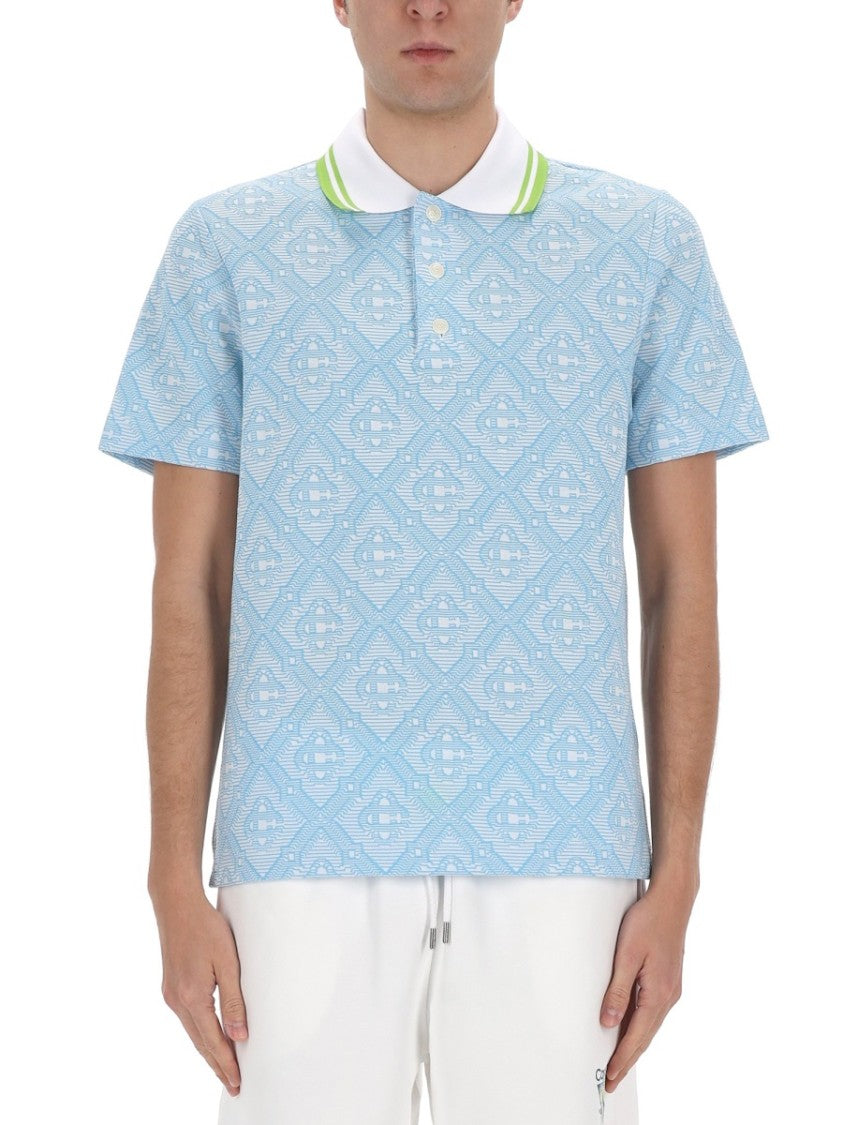 Casablanca Light Blue Geometric Pattern Polo Shirt