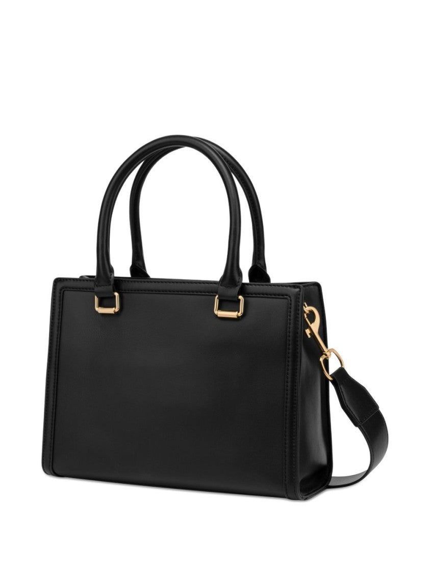Love Moschino Structured Black Handbag With Distinctive Gold-Tone Chain