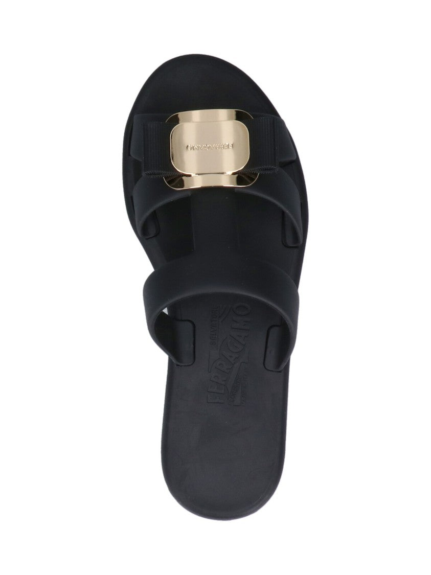 Ferragamo "Vara" Slide Sandals – Black