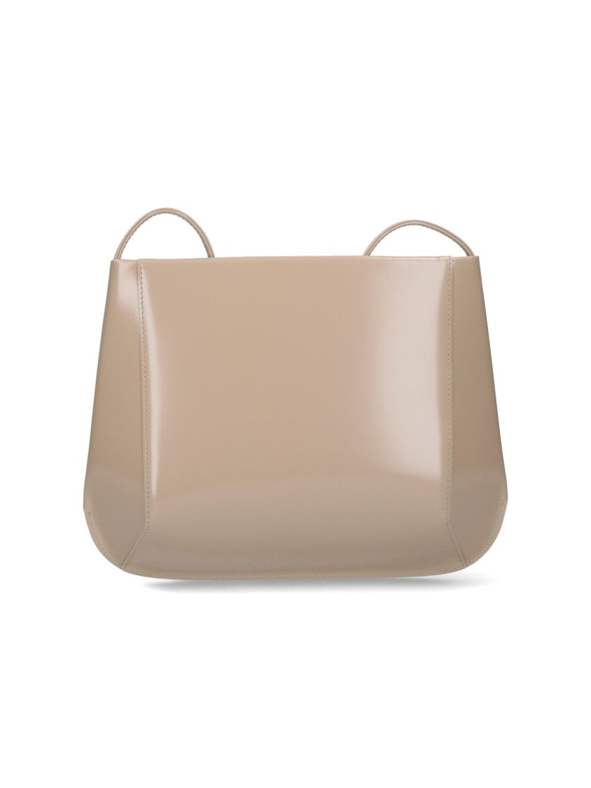 Fane Beige Loge Glossy Leather Shoulder Bag